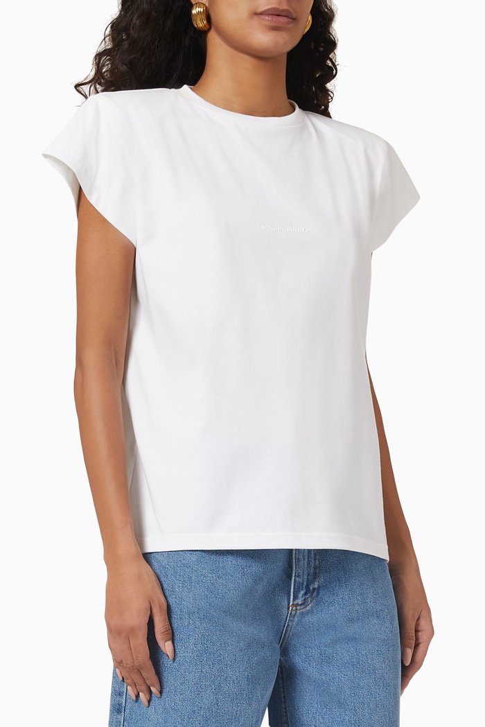 Padded Shoulder T-shirt in Cotton-jersey, White
