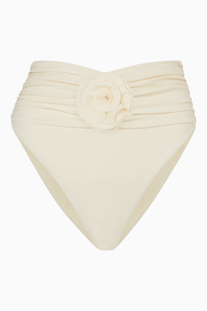 

Flower Appliqué Bikini Briefs in Stretch Nylon, White