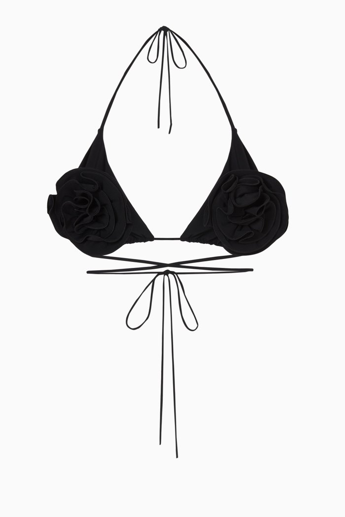 

Roses Triangular Bikini Bra in Nylon, Black