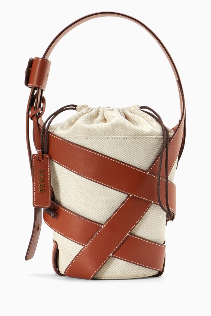 

Hive Bucket Bag in Leather & Canvas, Multicolour