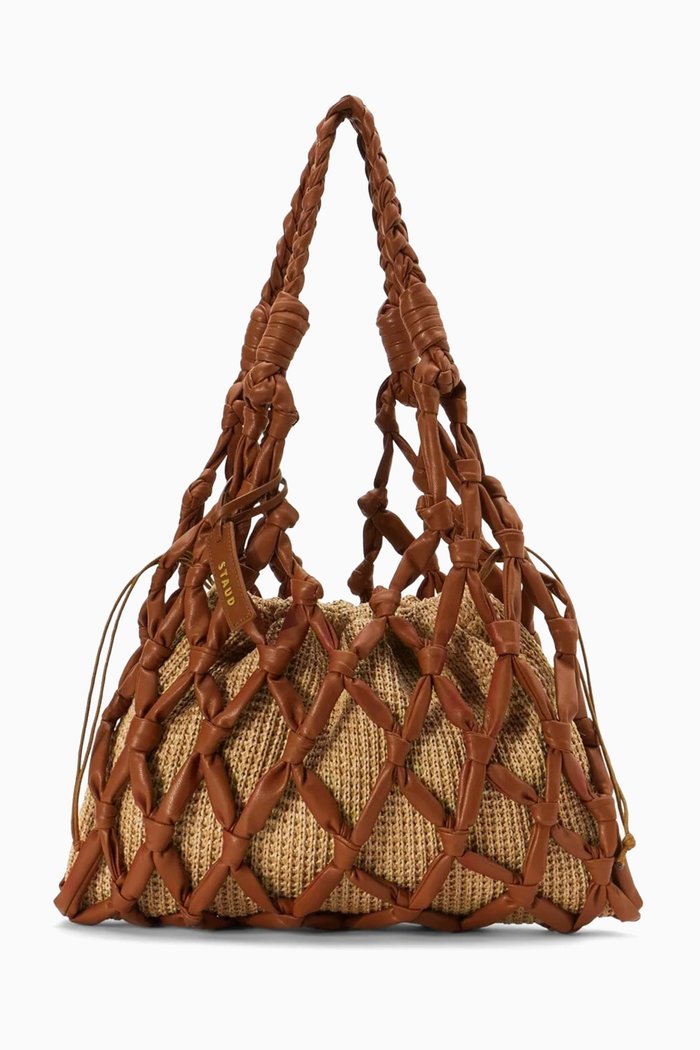 

Hitch Shoulder Bag in PU & Canvas, Brown