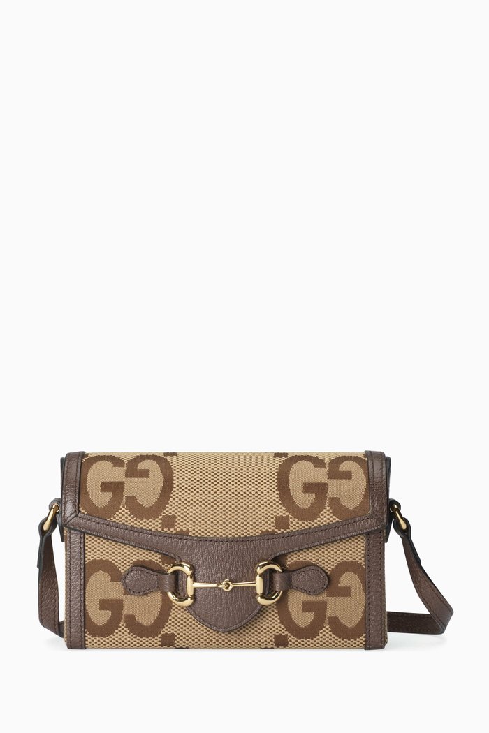 

Horsebit 1955 mini bag in Leather & Canvas, Brown