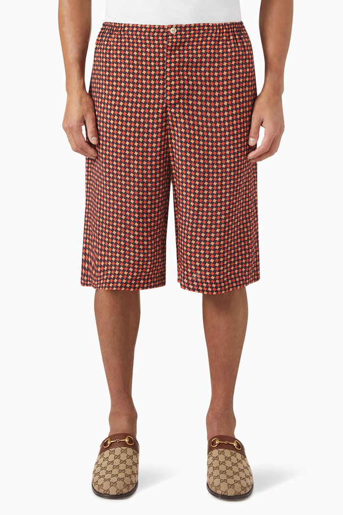 

Geometric Houndstooth Print Shorts in Rayon, Multicolour