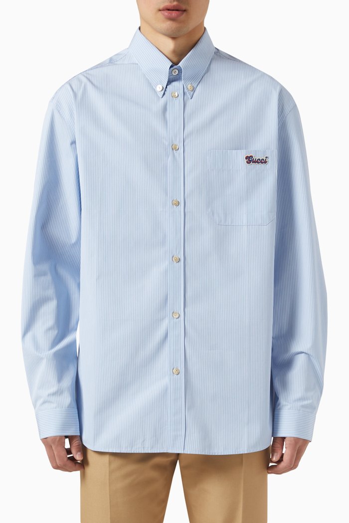 

Oversized Long Sleeved Logo Shirt in Cotton, Blue
