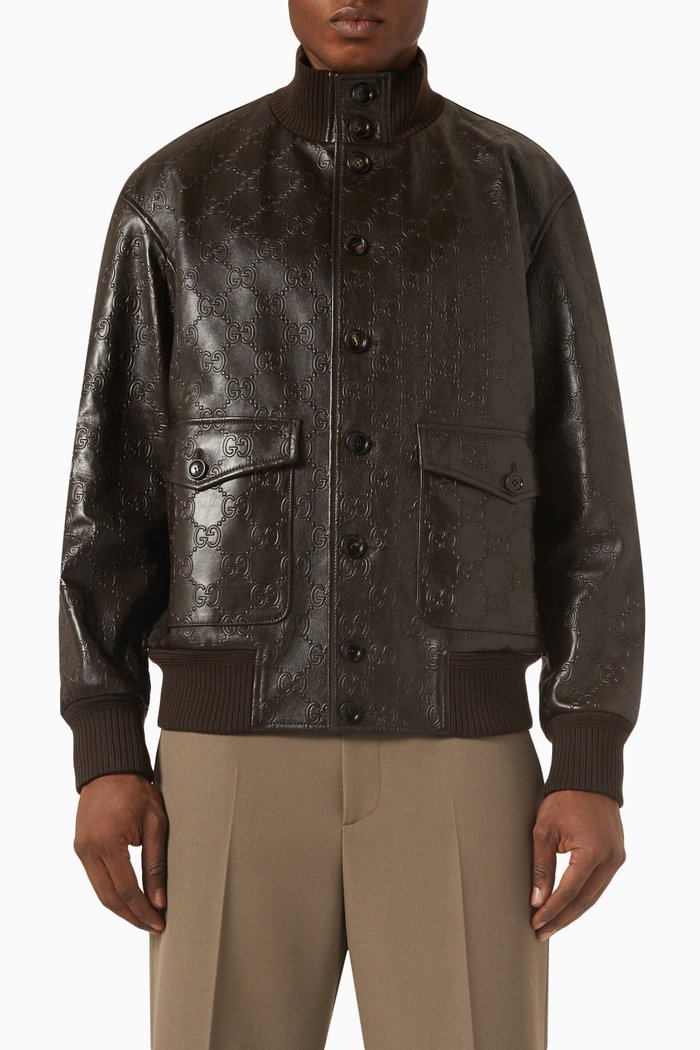 

GG Bomber Jacket in Leather, Brown