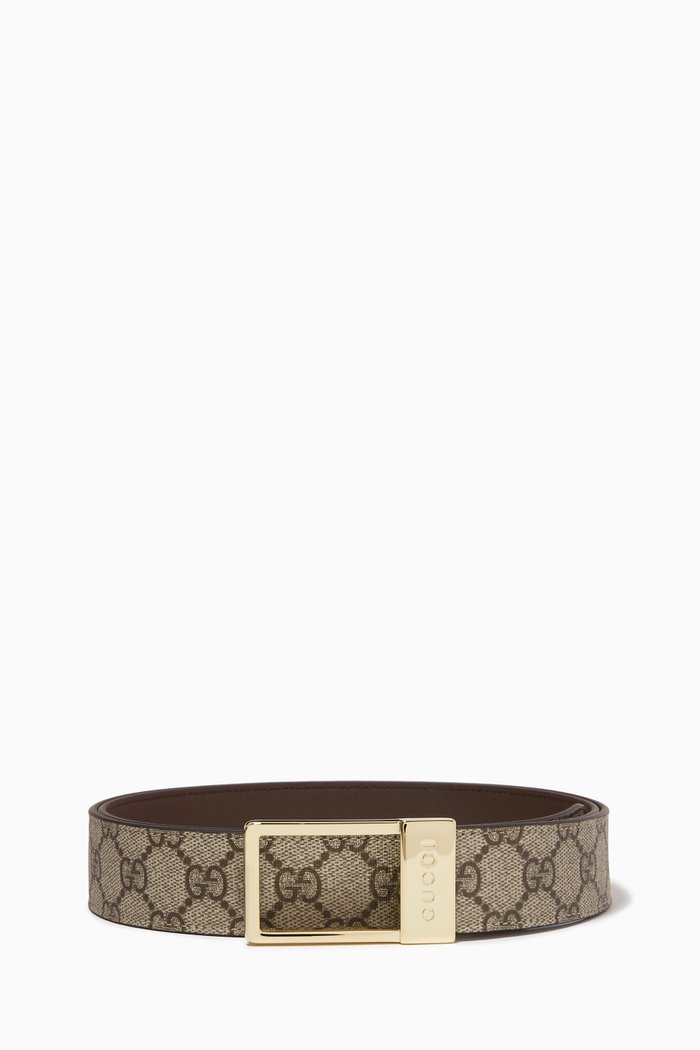 

GG Supreme Rectangular Buckle Belt in Coated-canvas, Brown