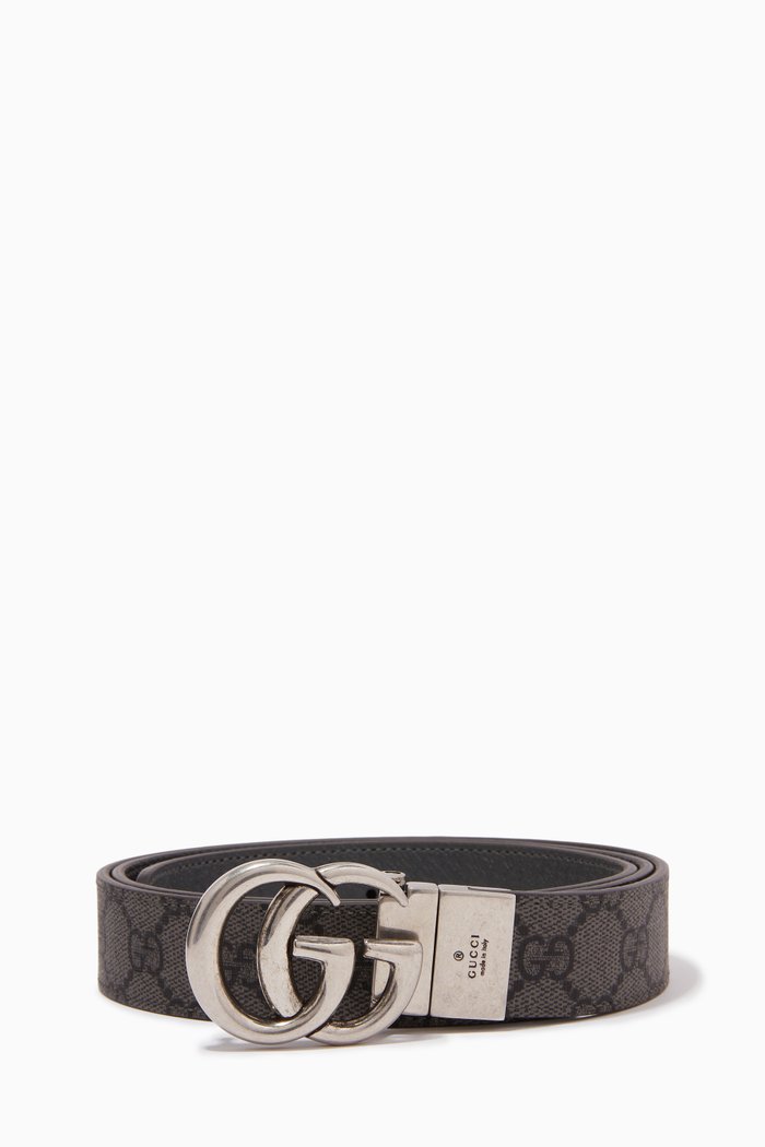 

GG Marmont Reversible Belt in Canvas, Grey