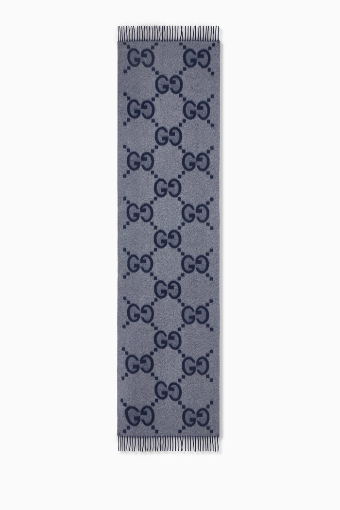 Logo Scarf in Wool, Blue