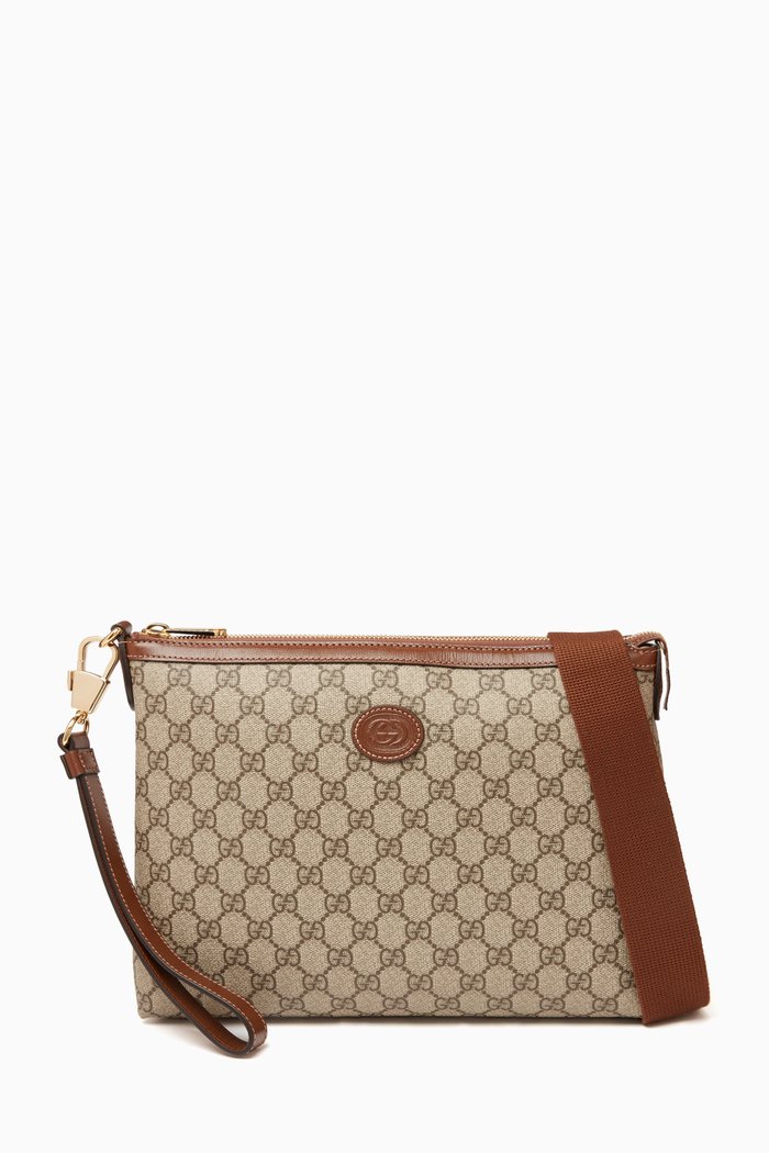 

GG Supreme-print Messenger Bag in Canvas & Leather, Brown
