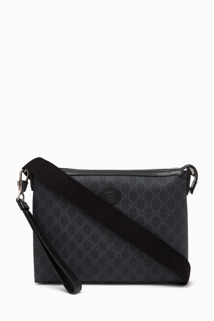 

GG Supreme-print Messenger Bag in Canvas & Leather, Black