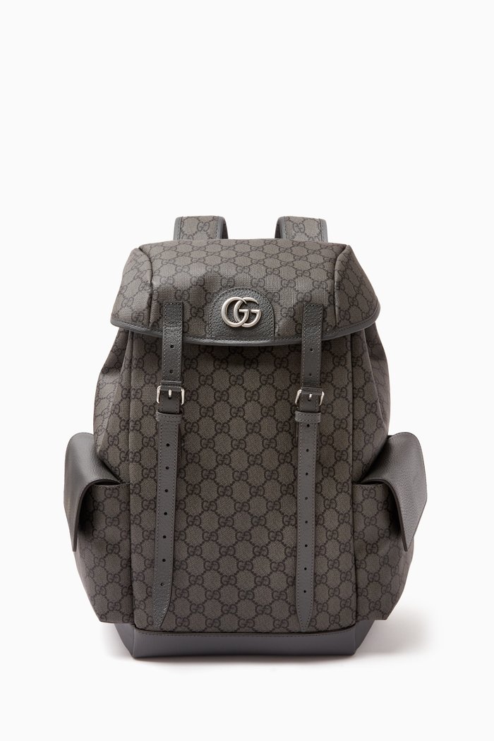 Medium Ophidia Buckled Backpack in Supreme Canvas, Grey
