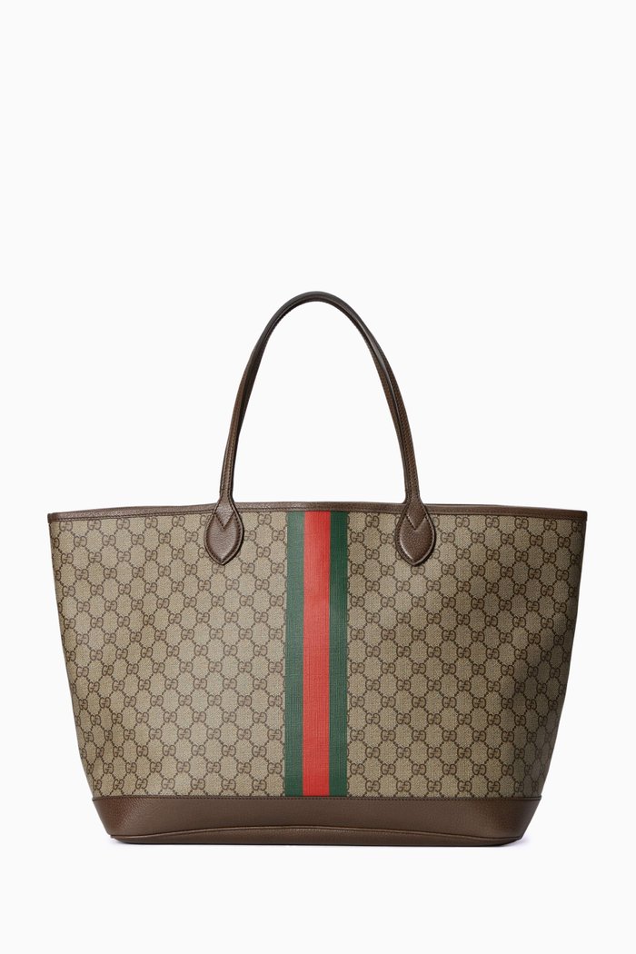 

Large Ophidia Zip Web Tote Bag in GG Supreme Canvas, Brown