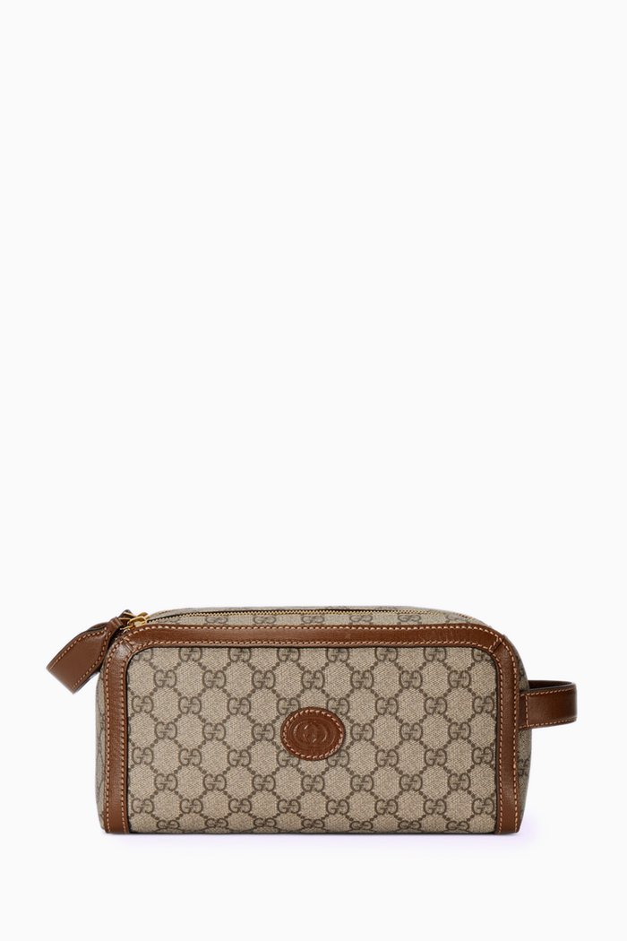 

Logo Toiletry Case with Interlocking G in Supreme Canvas, Brown