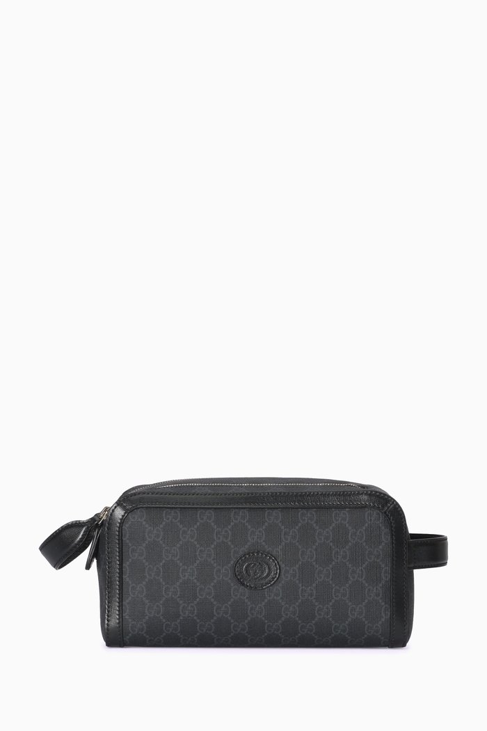 

Interlocking G Logo Toiletry Case in Coated-canvas & Leather, Black