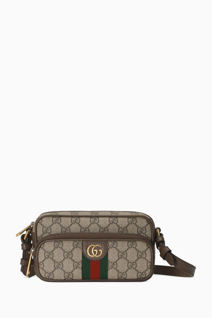

Ophidia Mini Bag in Leather & Canvas, Brown