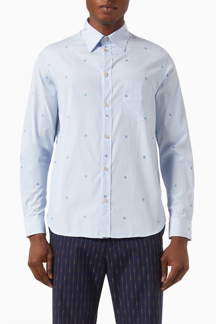 Double-G Striped Shirt in Cotton-poplin, Blue