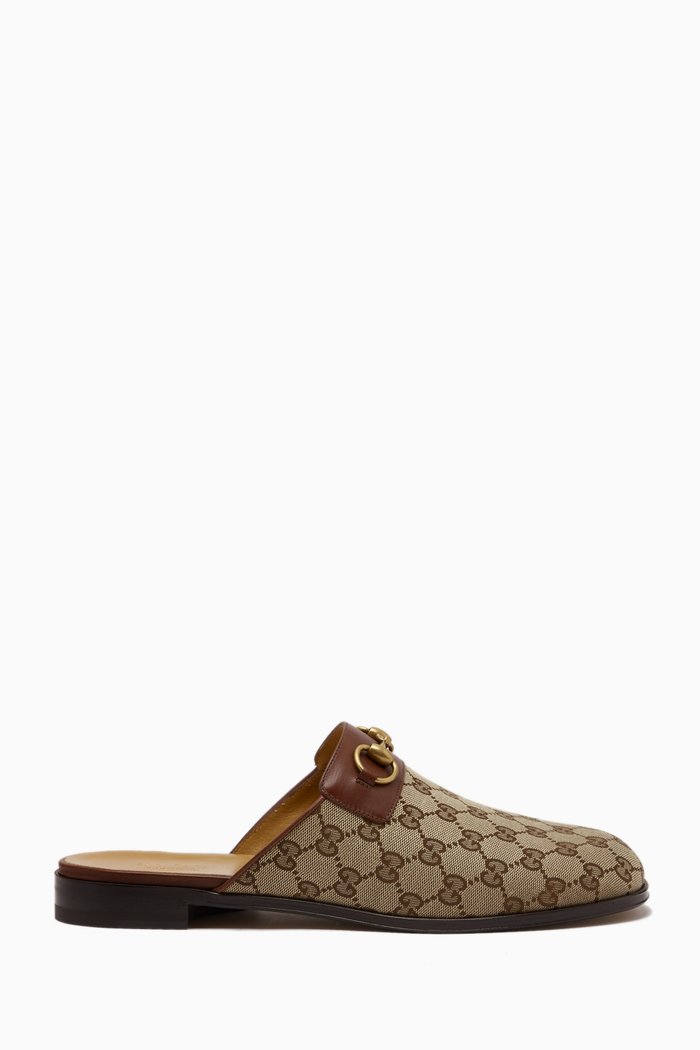 

GG Horsebit Slippers in Canvas, Neutral
