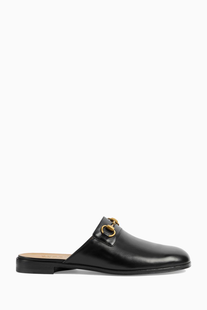 Elektra Horse-bit Slippers in Leather, Black
