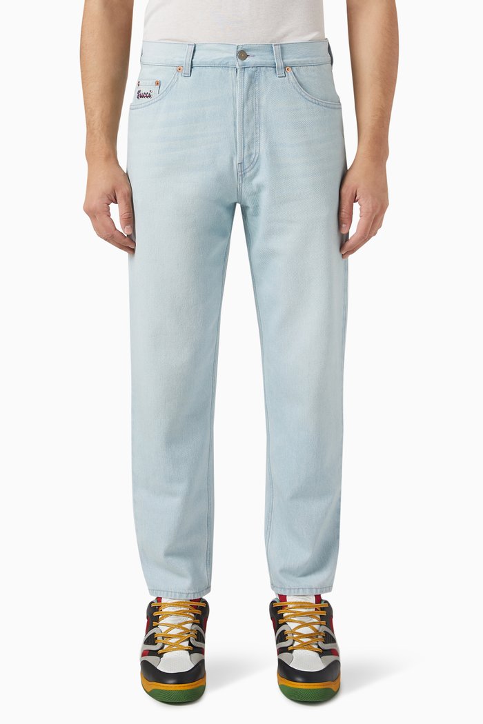 

Tapered Jeans in Organic Cotton, Blue