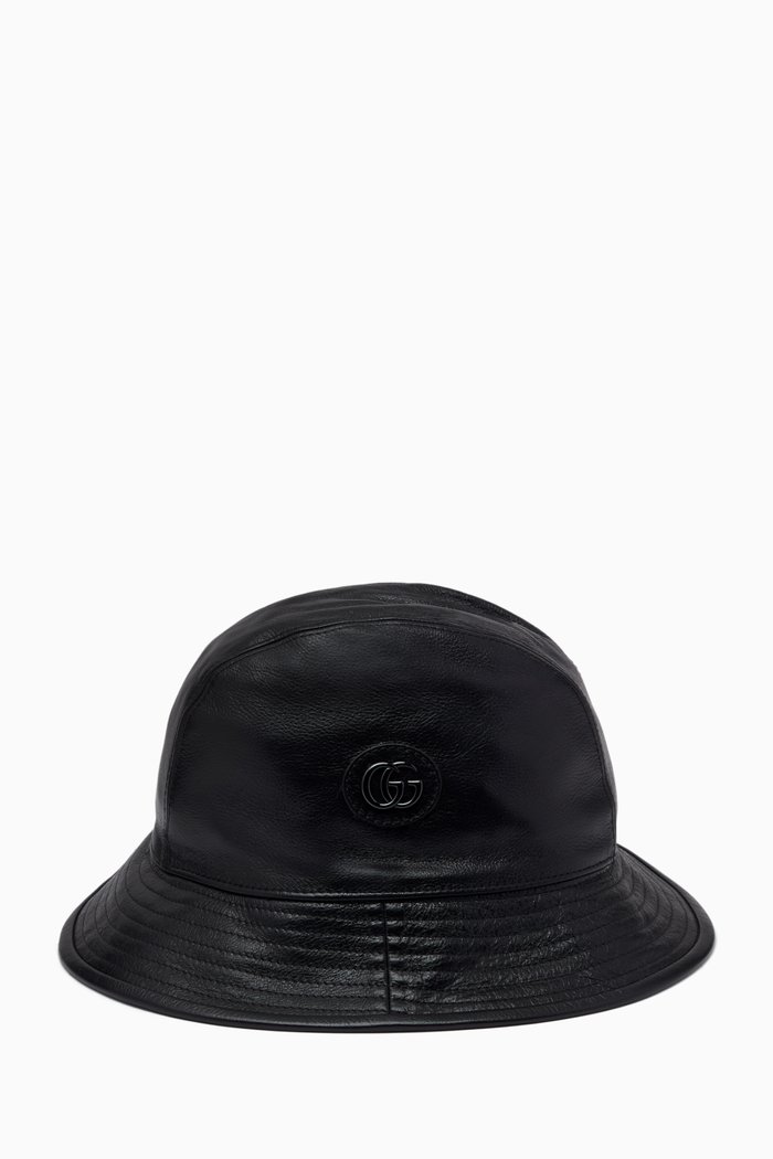 

Double G Bucket Hat in Leather, Black