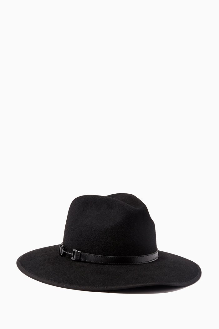 

Hat with Leather Belt in Rabbit Felt, Black