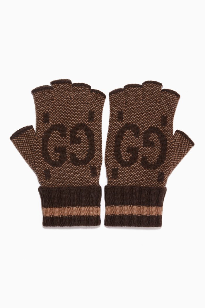 

GG Fingerless Gloves in Cashmere, Brown