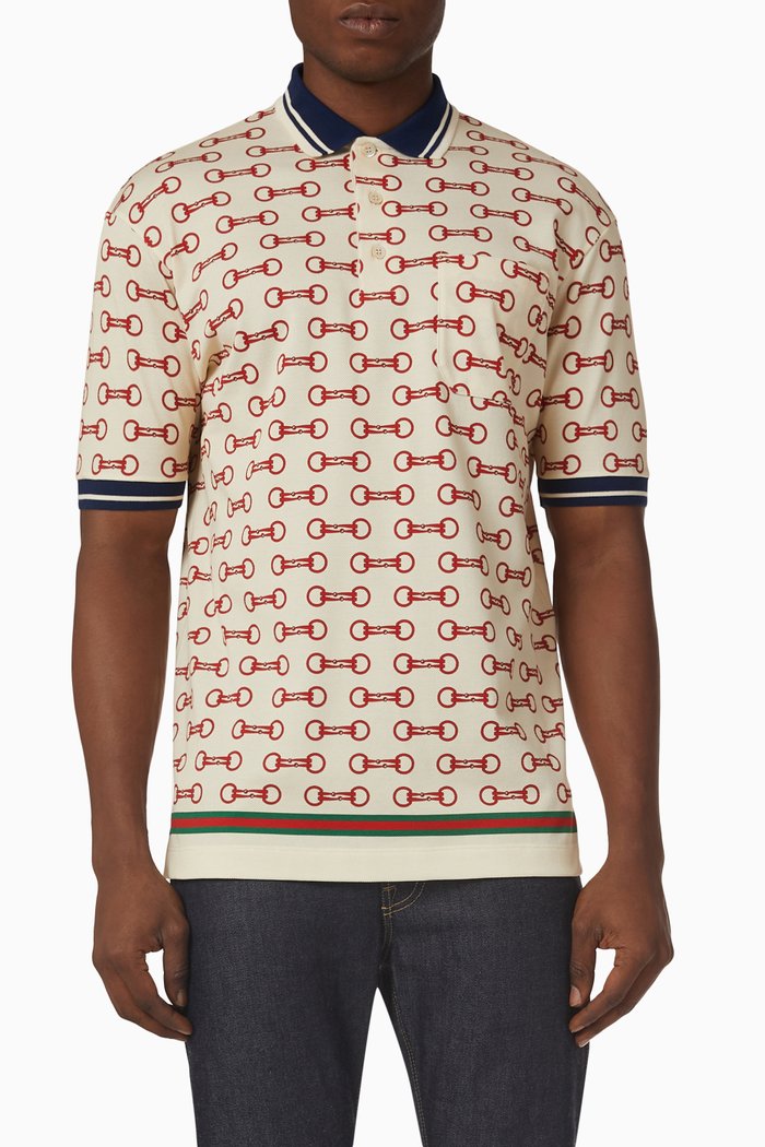 

Horsebit Print Polo in Stretch Cotton Piquet, Multicolour