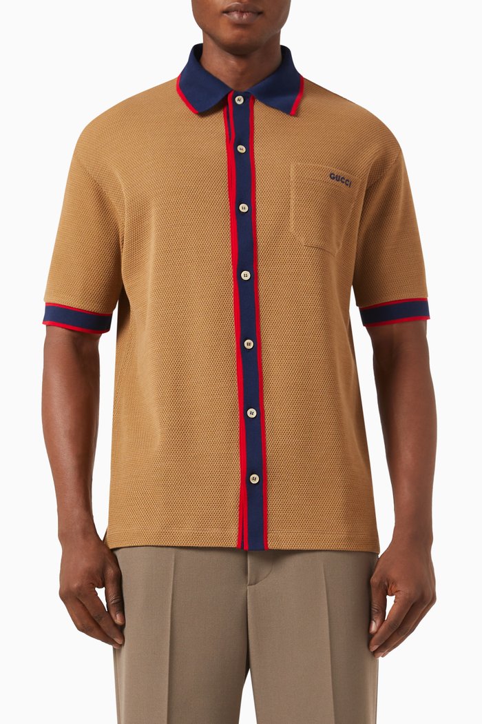 

Logo Polo Shirt in Wool-blend Jersey, Brown