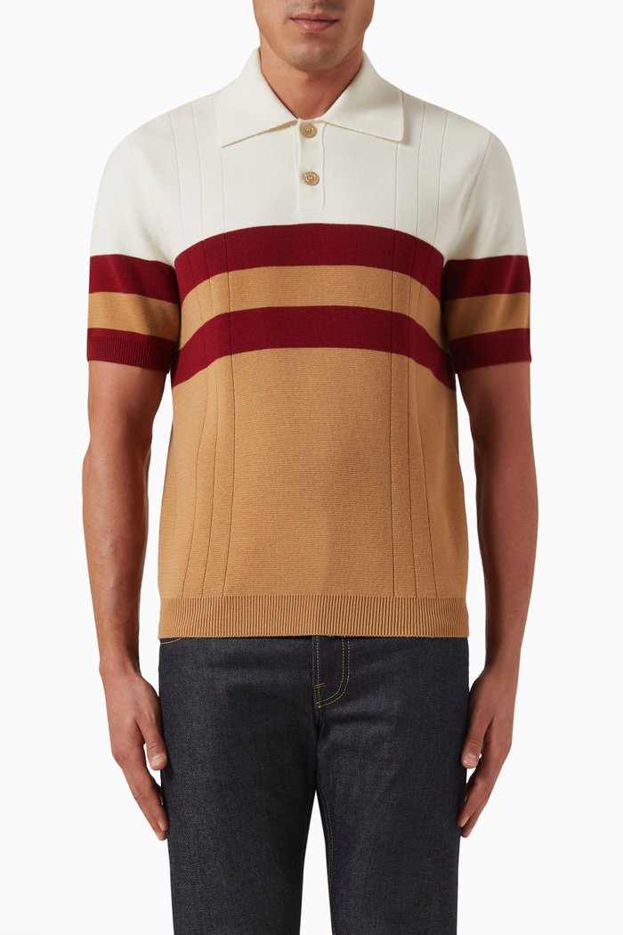

Striped Polo Shirt in Wool-cashmere Knit, Multicolour