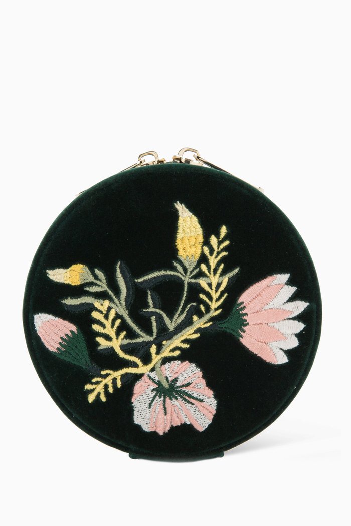 

WOLF Floral Jewellery Box in Velvet, Green