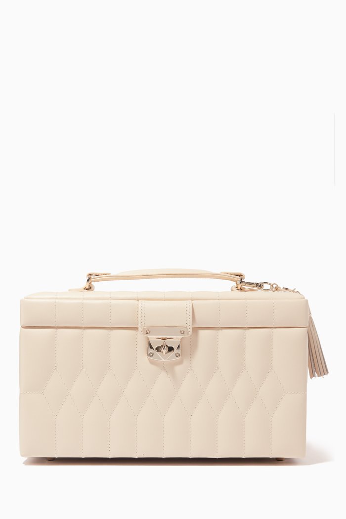 WOLF Medium Jewellery Box in Quilted Leather, Neutral