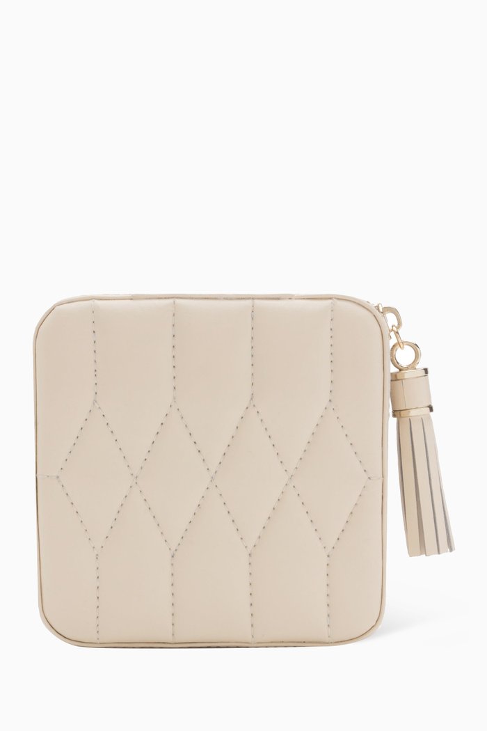 

WOLF Caroline Jewellery Pouch in Quilted Leather, Neutral
