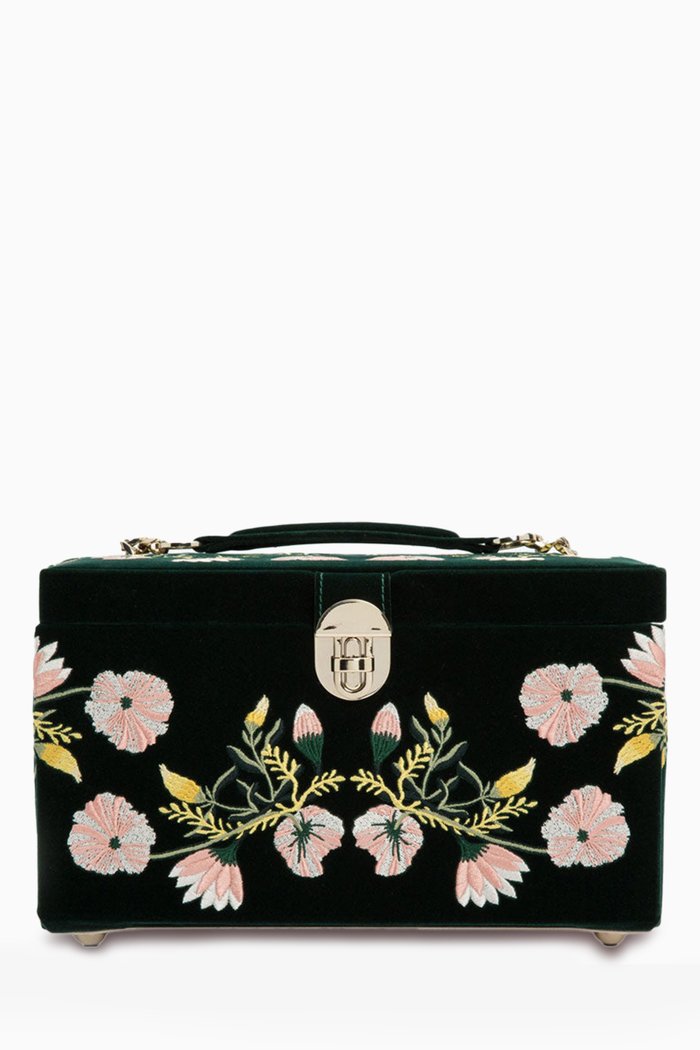 

WOLF Floral Jewellery Box in Velvet, Green