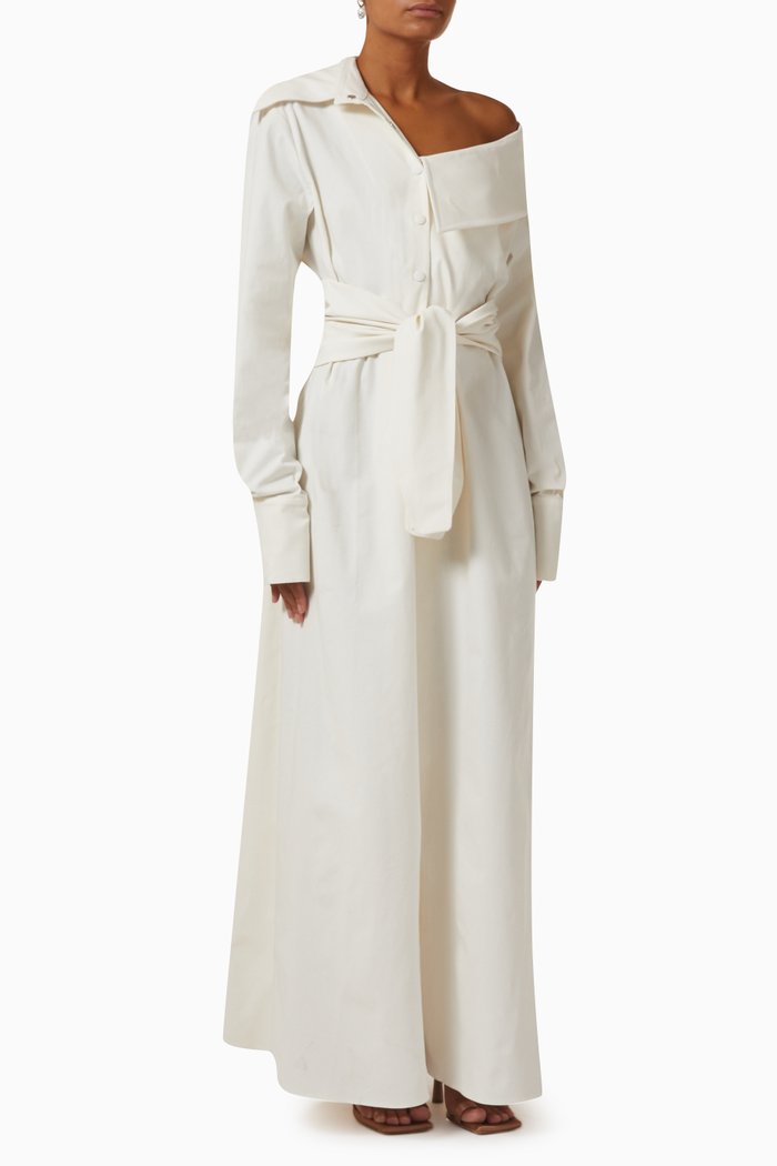 

Asyymmetrical Maxi Dress in Canvas, Neutral