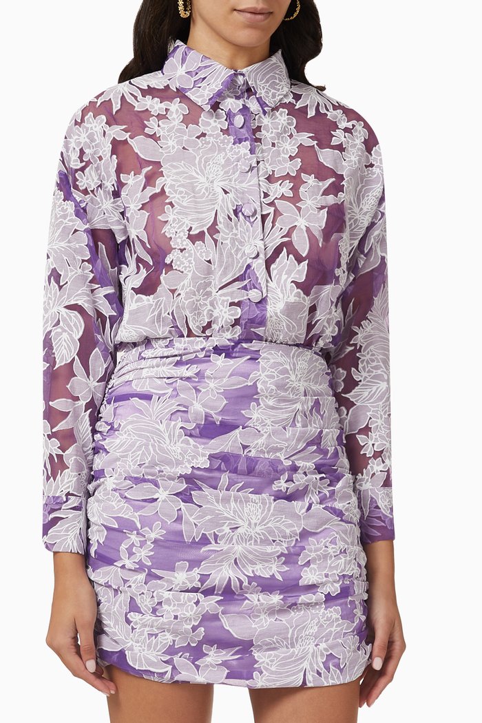 

Floral Appliqué Shirt Mini Dress, Purple