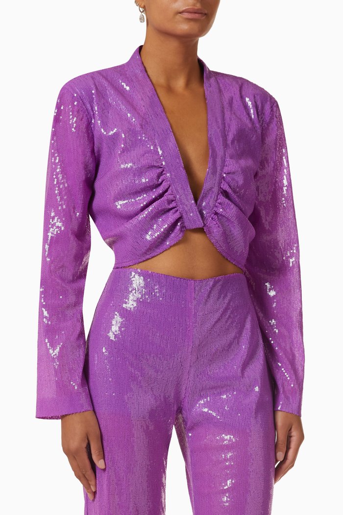 

V-neckline Crop Top in Sequin, Purple