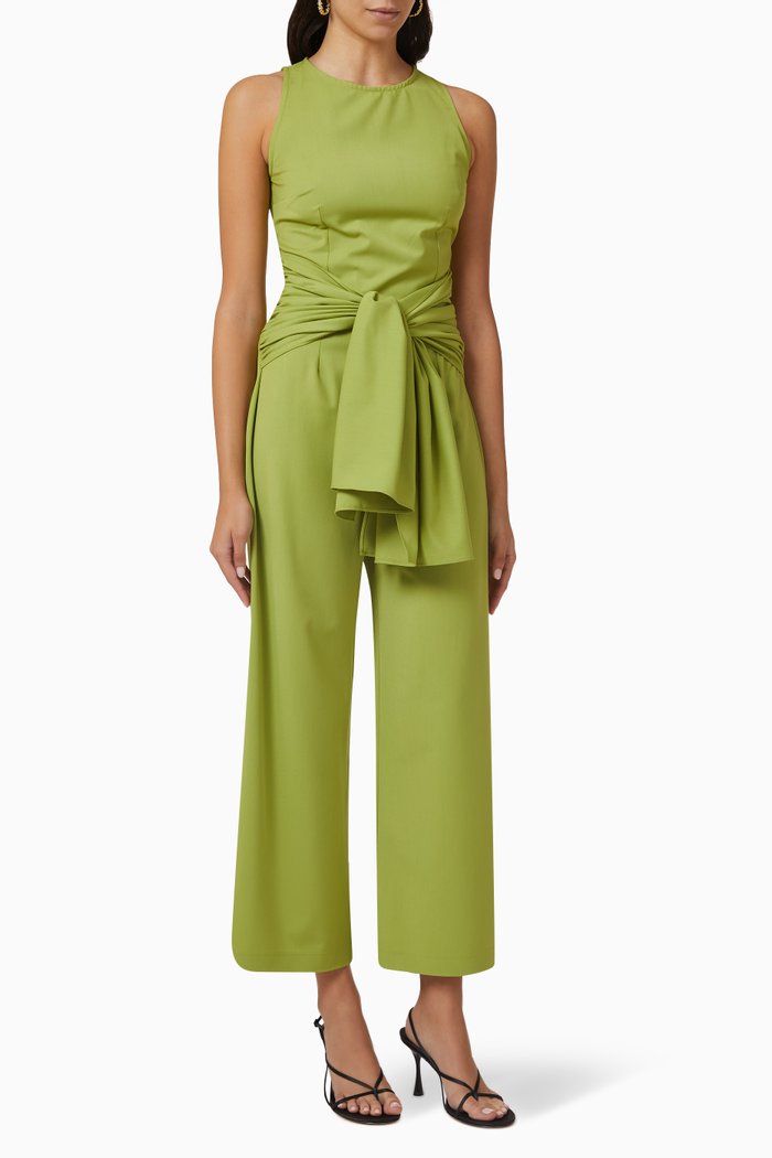 

Tie-waist Jumpsuit in Crepe, Green