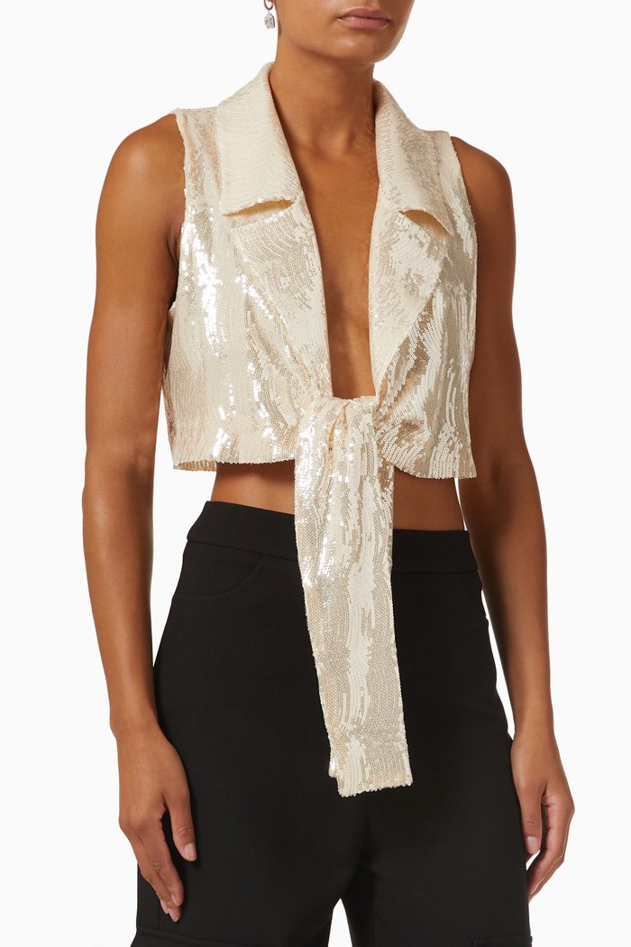 

Front-tie Crop Top in Sequin, Neutral