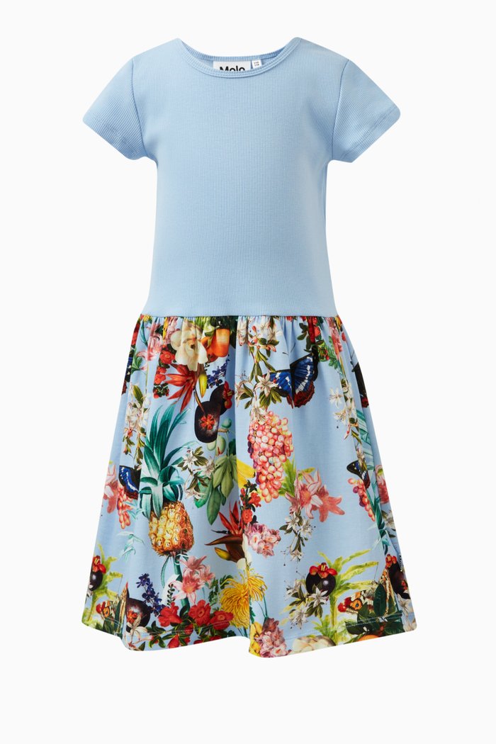 

Cissa Tropical Fruit-print Dress in Organic Cotton, Blue