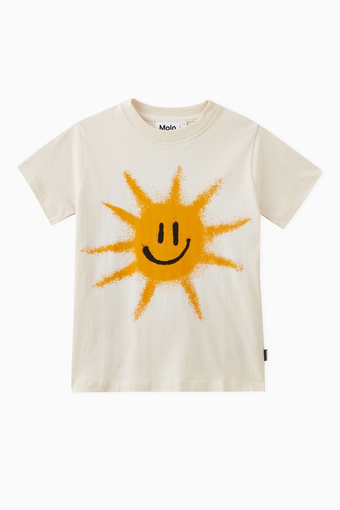 Road Sun Smile-print T-shirt in Organic Cotton, White