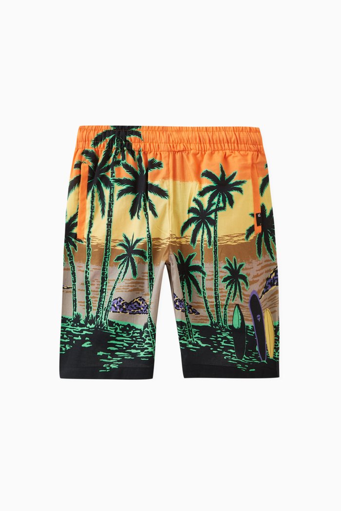 

Adi Trees and Sunset Print Shorts in Cotton, Multicolour