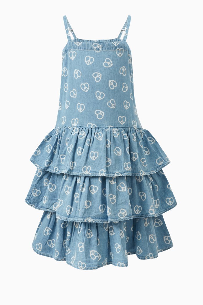 

Crystal Love Peace-print Dress in Organic Cotton, Blue