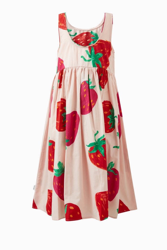 

Clover Strawberry-print Dress in Organic Cotton, Pink