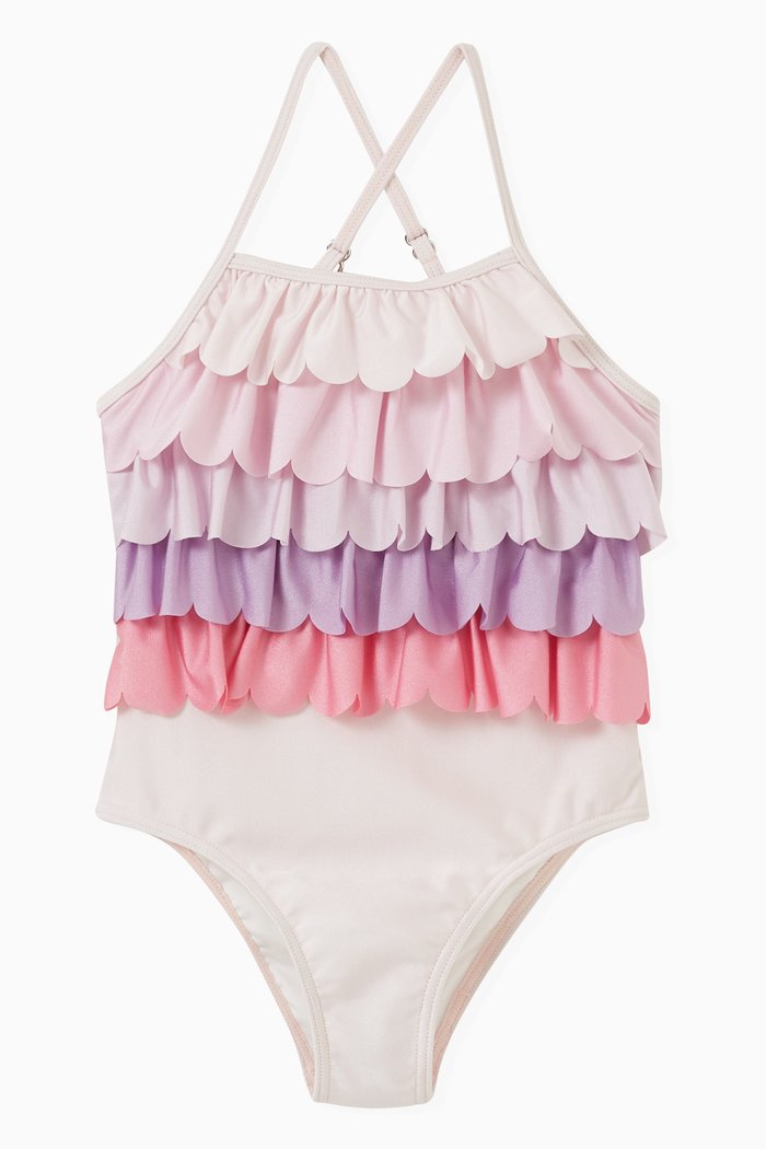 Falling Star Ruffled One-Piece Swimsuit in Nylon Spandex, Pink