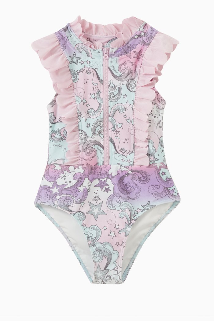 

Aquarius Ruffled One-Piece Swimsuit in Nylon Spandex, Multicolour