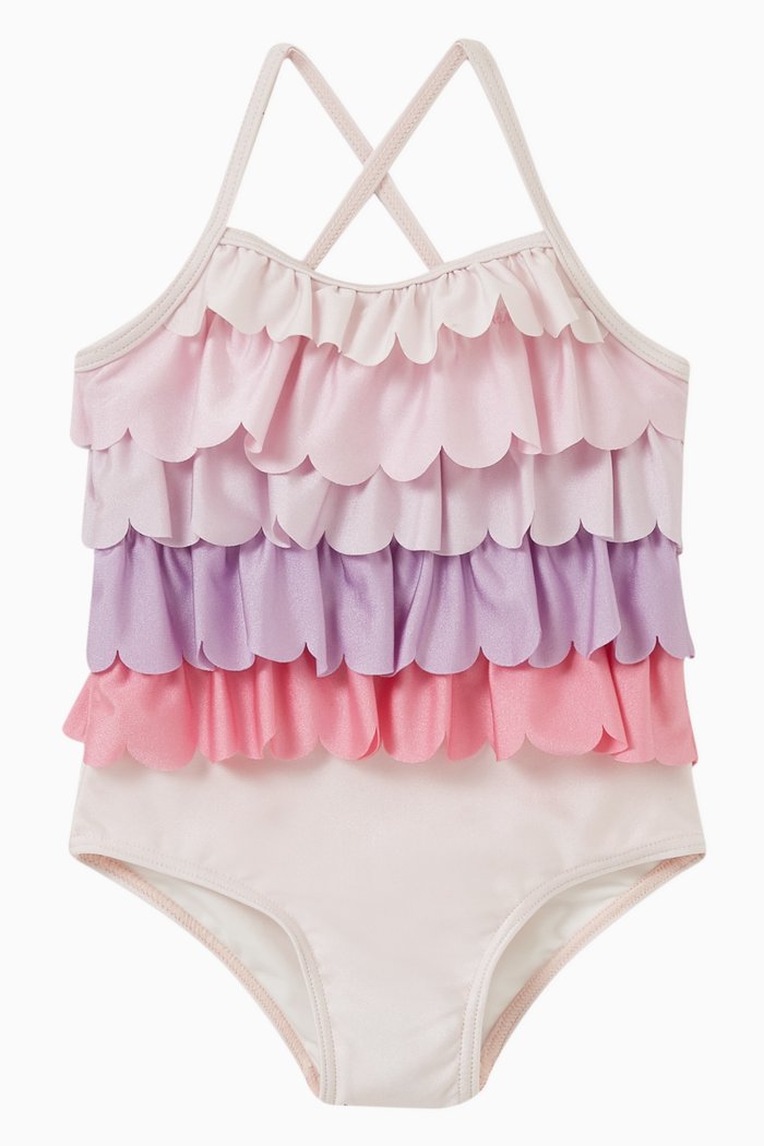 

Rainbow Rock Scalloped One-Piece Swimsuit in Nylon Spandex, Pink