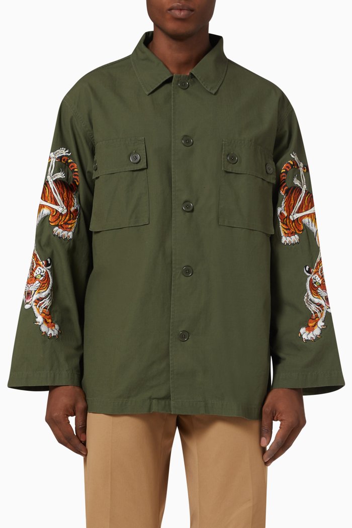 

Tim Lehi Embroidered Army Shirt in Cotton, Neutral