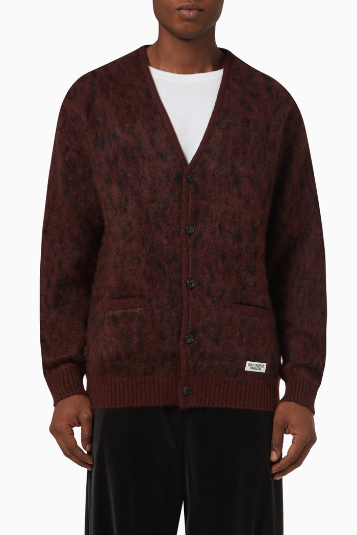 Leopard Cardigan in Mohair-blend, Red