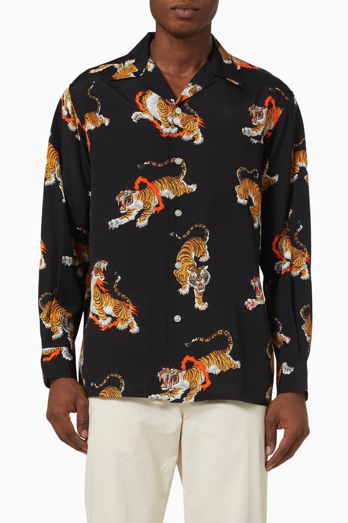 

Tim Lehi Printed Shirt in Rayon, Black
