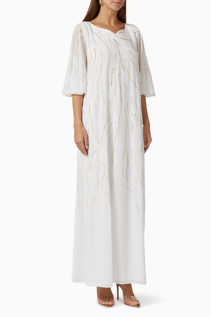 

Bead-embellished Kaftan in Chiffon, Neutral